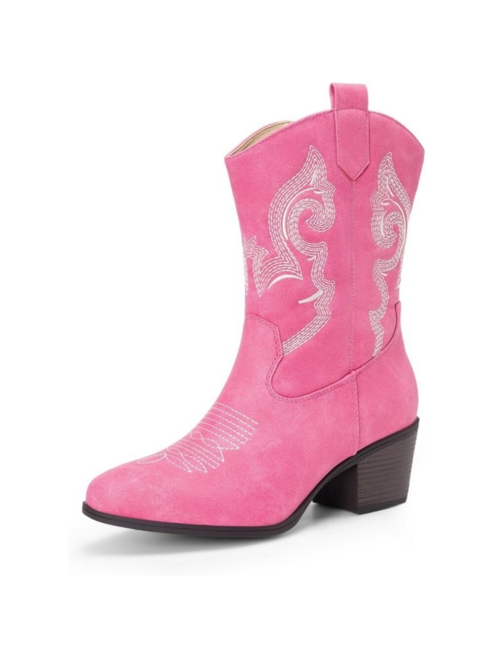 Women Pink Suede leather Embroidered Country Heel Pointed Toe Cowgirl Boots - Picture 1 of 8